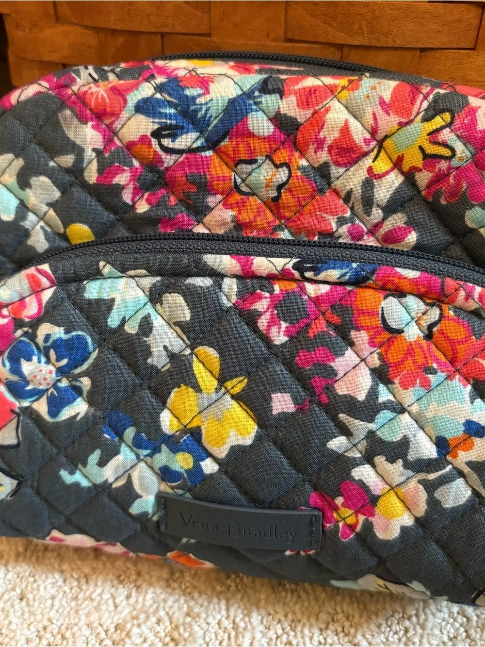 Vera Bradley Pretty Posies Quilted Floral Zippered Cosmetic Bag
